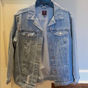 Denim jacket with studs and rips Medium